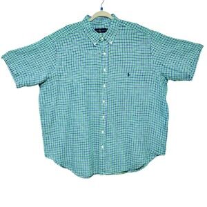 NEW Ralph Lauren Men's Blue Green Linen Checked 2XB Short Sleeve Shirt‎ Perfect